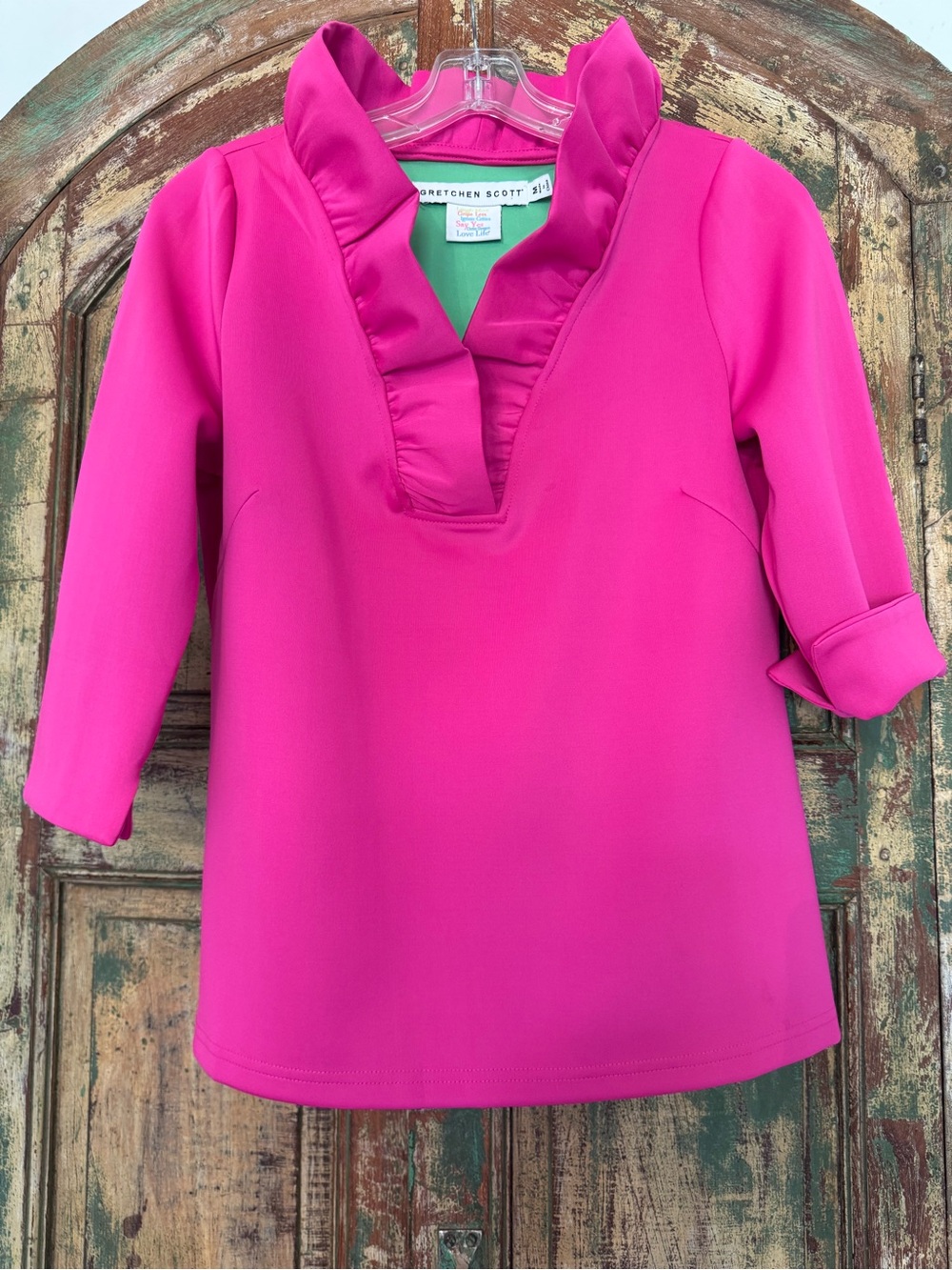 Gretchen Scott Designs Fuchsia Ruffle V-Neck Blouse